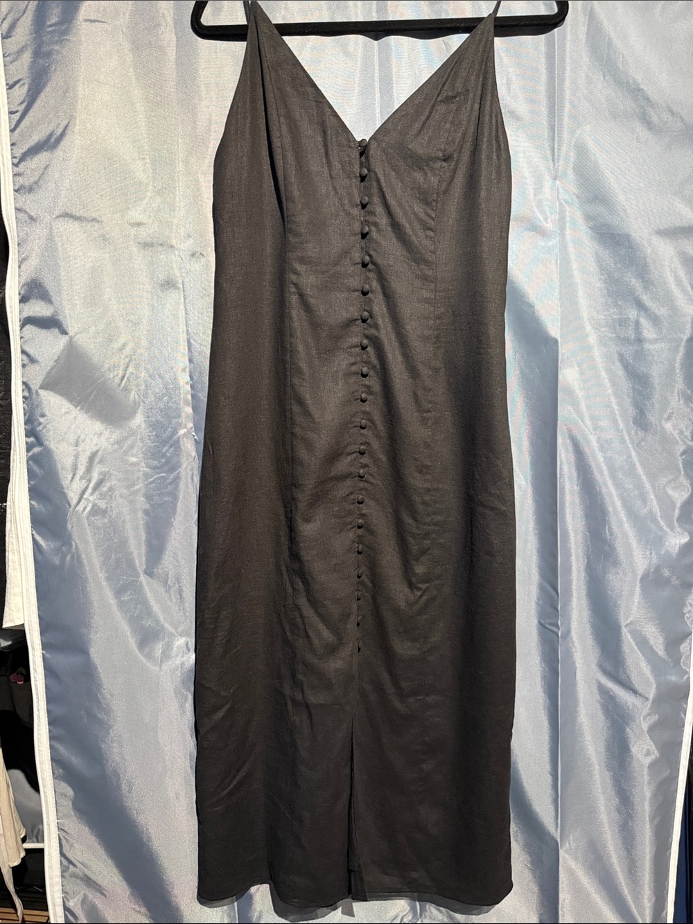 H&M Black Slip Midi Dress with Front Covered Buttons
